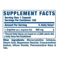 Ronnie Coleman L-Arginine XS nitric oxide capsules Nutrition Label