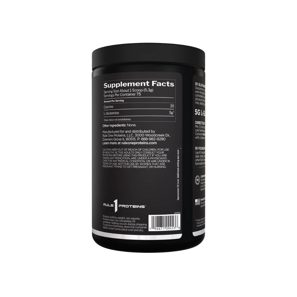 R1 Glutamine unflavored nutrition label 5g serving
