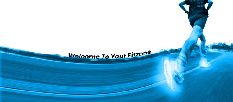 Person running on a blue track with 'Welcome To Your Fitzone' 